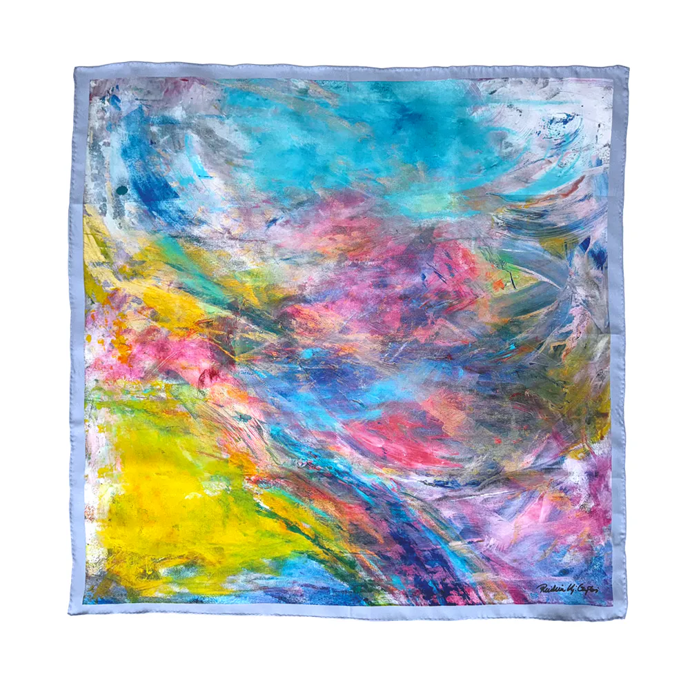 Elegant og fresh silkeskjerf med nydelig print av et maleri av kunstneren Reidun Gytri